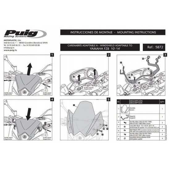 Вітрове скло для Yamaha FZ8 2010 > 2015